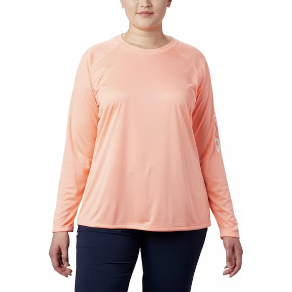 Columbia Women Plus Size Tidal Tee II Long Sleeve Shirt Size 2X Tiki Pink/White - Picture 1 of 5